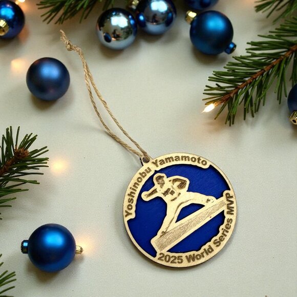 Yoshinobu Yamamoto 2025 World Series MVP Ornament | Dodgers | Wood Engraved - Picture 3 of 3